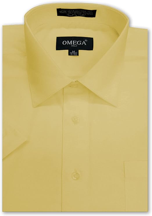 Men's Lt Yellow Short Sleeve Solid Color Dress Shirts OmegaTux Men's Lt Yellow Short Sleeve Solid Color Dress Shirts OmegaTux