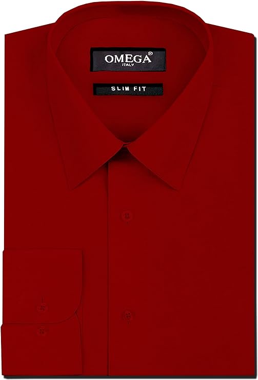 Men's Burgundy Long Sleeve Slim Fit Solid Dress Shirts OmegaTux Men's Burgundy Long Sleeve Slim Fit Solid Dress Shirts OmegaTux