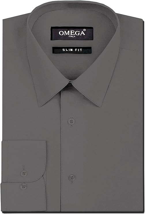 Men's Charcoal Long Sleeve Slim Fit Solid Dress Shirts