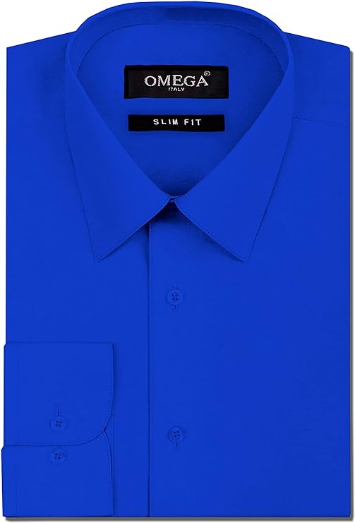 long sleeve men's royal blue dress shirt royal blue dress shirts Men's Single Pocket Logo Modern Fit Stretch Dress Shirt