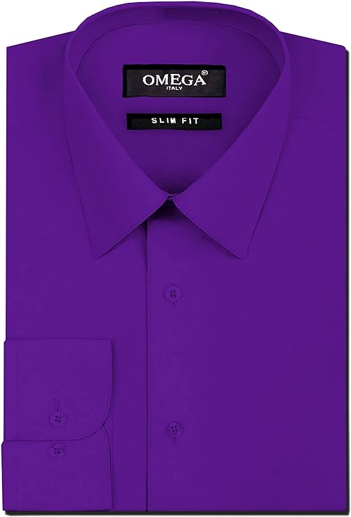 Men's Purple Long Sleeve Slim Fit Solid Dress Shirts OmegaTux Men's Purple Long Sleeve Slim Fit Solid Dress Shirts OmegaTux