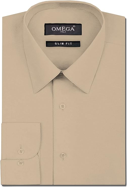 Men's Khaki Long Sleeve Slim Fit Solid Dress Shirts