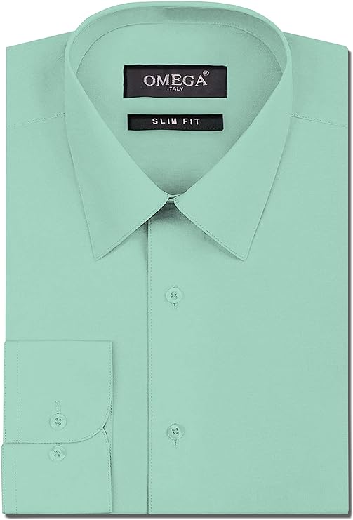 Men's Aqua Long Sleeve Slim Fit Solid Dress Shirts OmegaTux Men's Aqua Long Sleeve Slim Fit Solid Dress Shirts OmegaTux