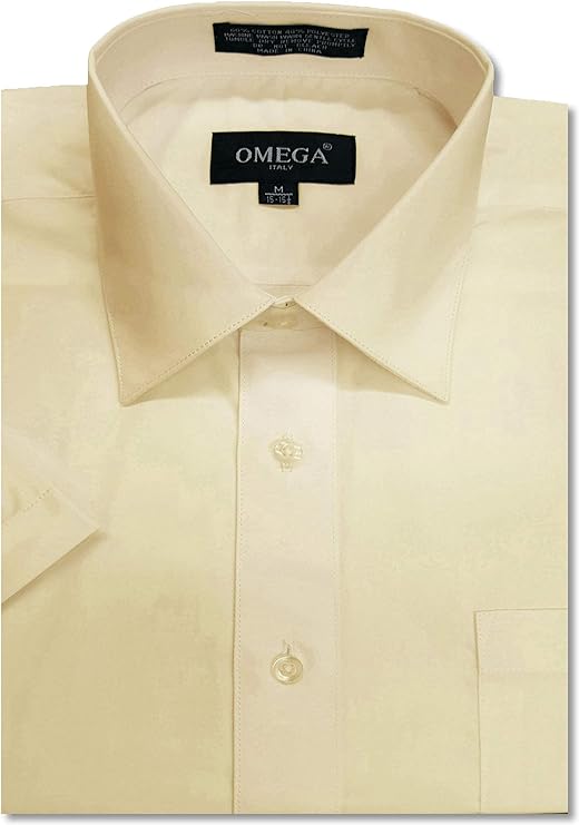 Men's Ivory Short Sleeve Solid Color Dress Shirts OmegaTux Men's Ivory Short Sleeve Solid Color Dress Shirts OmegaTux