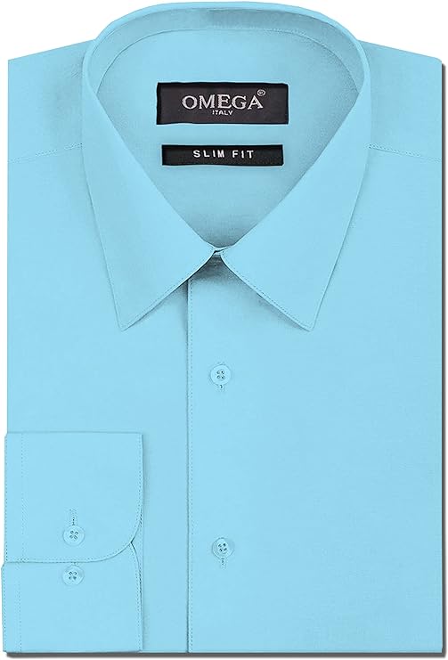Men's Lt Blue Long Sleeve Slim Fit Solid Dress Shirts OmegaTux Men's Lt Blue Long Sleeve Slim Fit Solid Dress Shirts OmegaTux