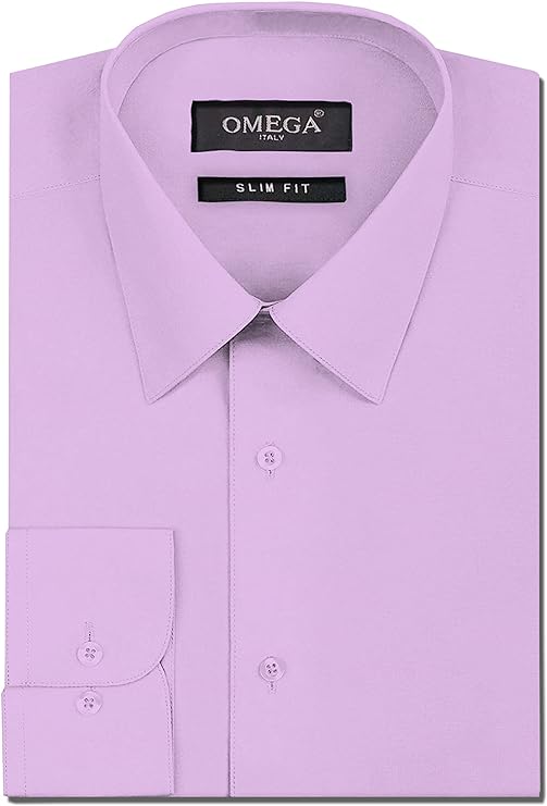 Men's Lilac Long Sleeve Slim Fit Solid Dress Shirts OmegaTux Men's Lilac Long Sleeve Slim Fit Solid Dress Shirts OmegaTux