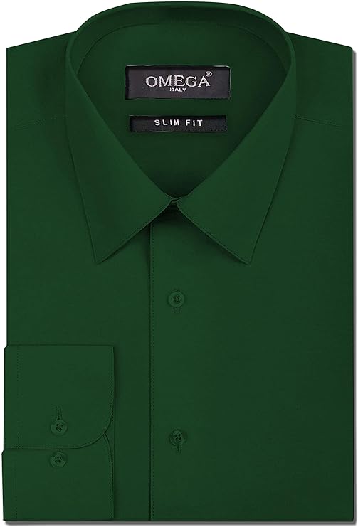 Men's Emerald Long Sleeve Slim Fit Solid Dress Shirts OmegaTux Men's Emerald Long Sleeve Slim Fit Solid Dress Shirts OmegaTux