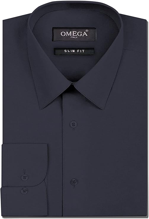 Men's Navy Charcoal Long Sleeve Slim Fit Solid Dress Shirts OmegaTux Men's Navy Charcoal Long Sleeve Slim Fit Solid Dress Shirts OmegaTux