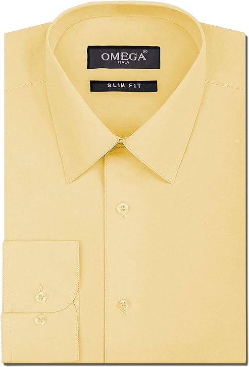 Men's Lemon Long Sleeve Slim Fit Solid Dress Shirts  OmegaTux