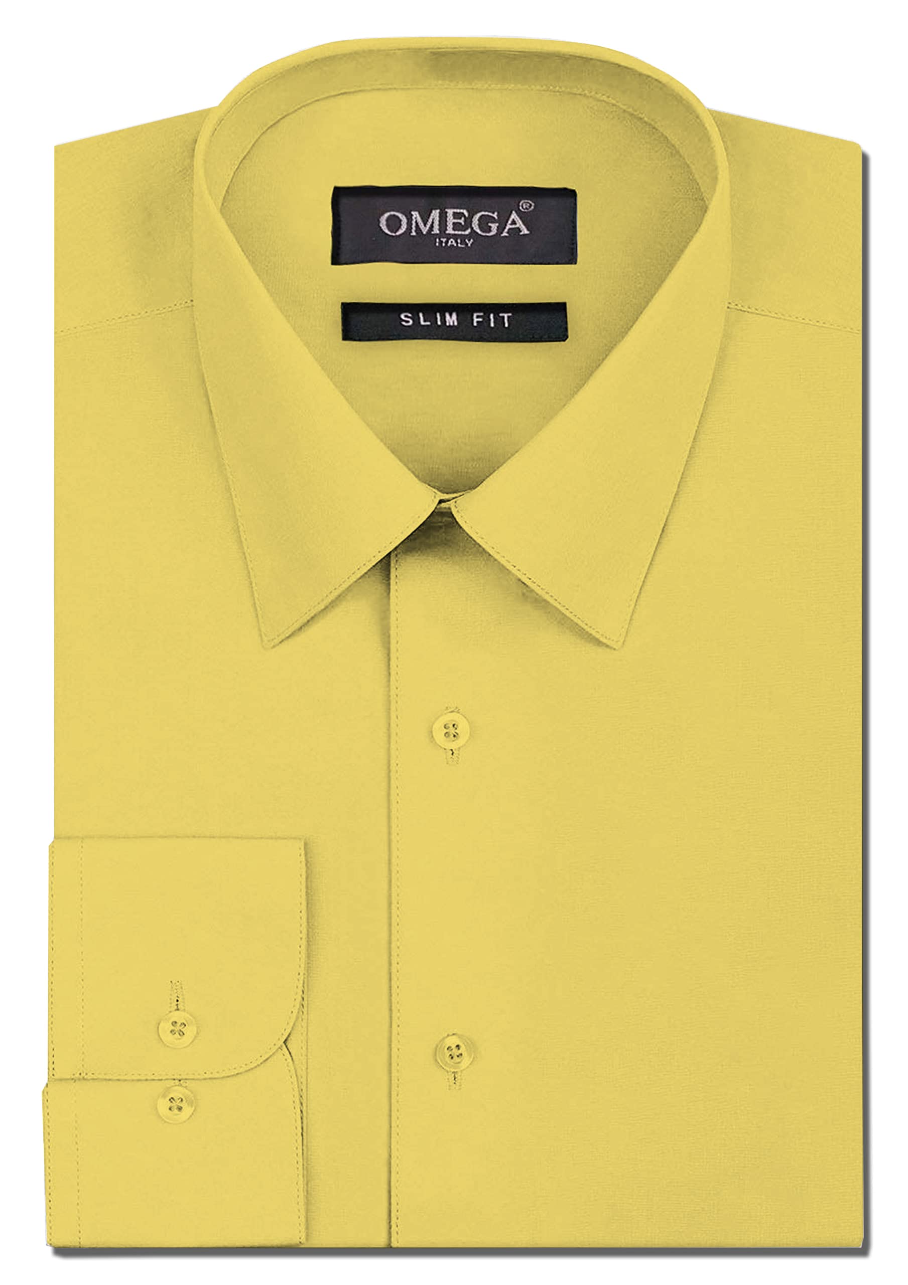 Men's Yellow Long Sleeve Slim Fit Solid Dress Shirts OmegaTux Men's Yellow Long Sleeve Slim Fit Solid Dress Shirts OmegaTux