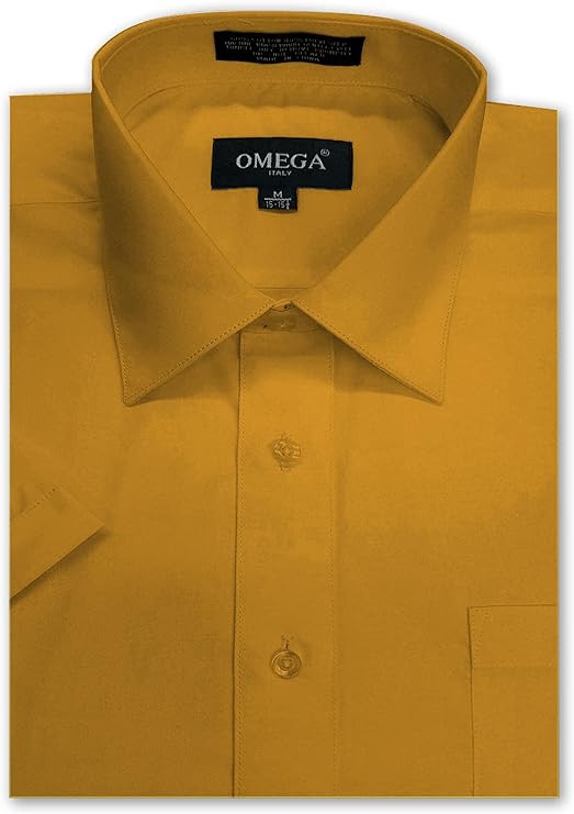 Men's Mustard Short Sleeve Solid Color Dress Shirts – OmegaTux Men's Mustard Short Sleeve Solid Color Dress Shirts – OmegaTux