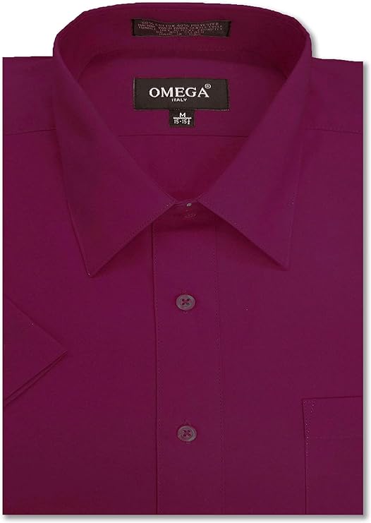 Men's Wine Short Sleeve Solid Color Dress Shirts – OmegaTux