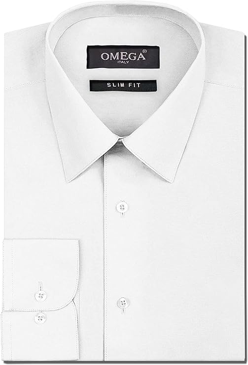 Men's White Long Sleeve Slim Fit Solid Dress Shirts OmegaTux Men's White Long Sleeve Slim Fit Solid Dress Shirts OmegaTux