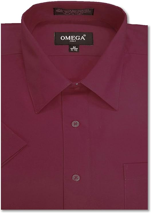 Men's Burgundy Short Sleeve Solid Color Dress Shirts