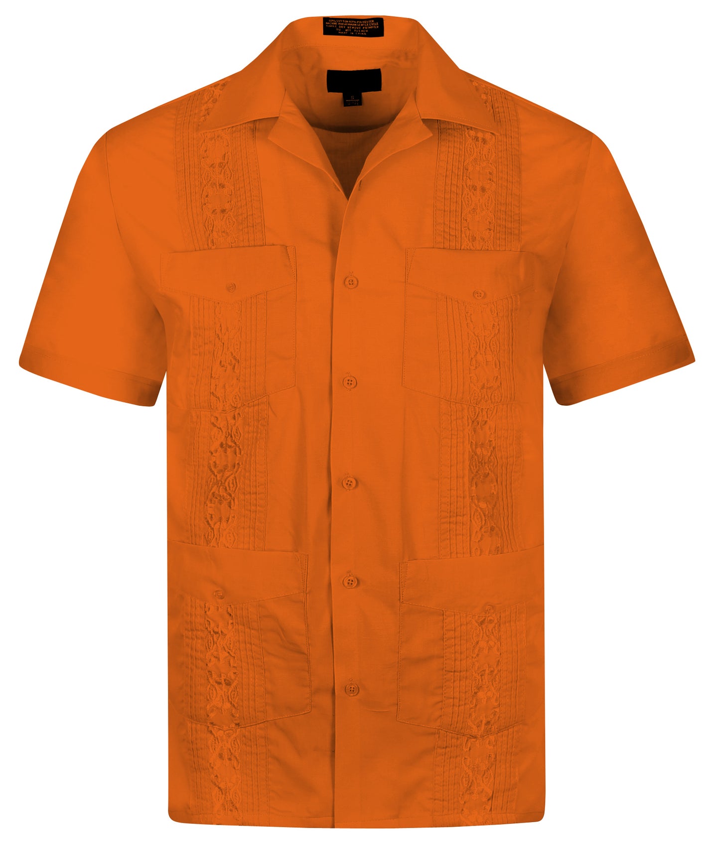 Omega Orange Cuban Guayabera Short Sleeve Shirt, Wedding Cigar Beach Bartender