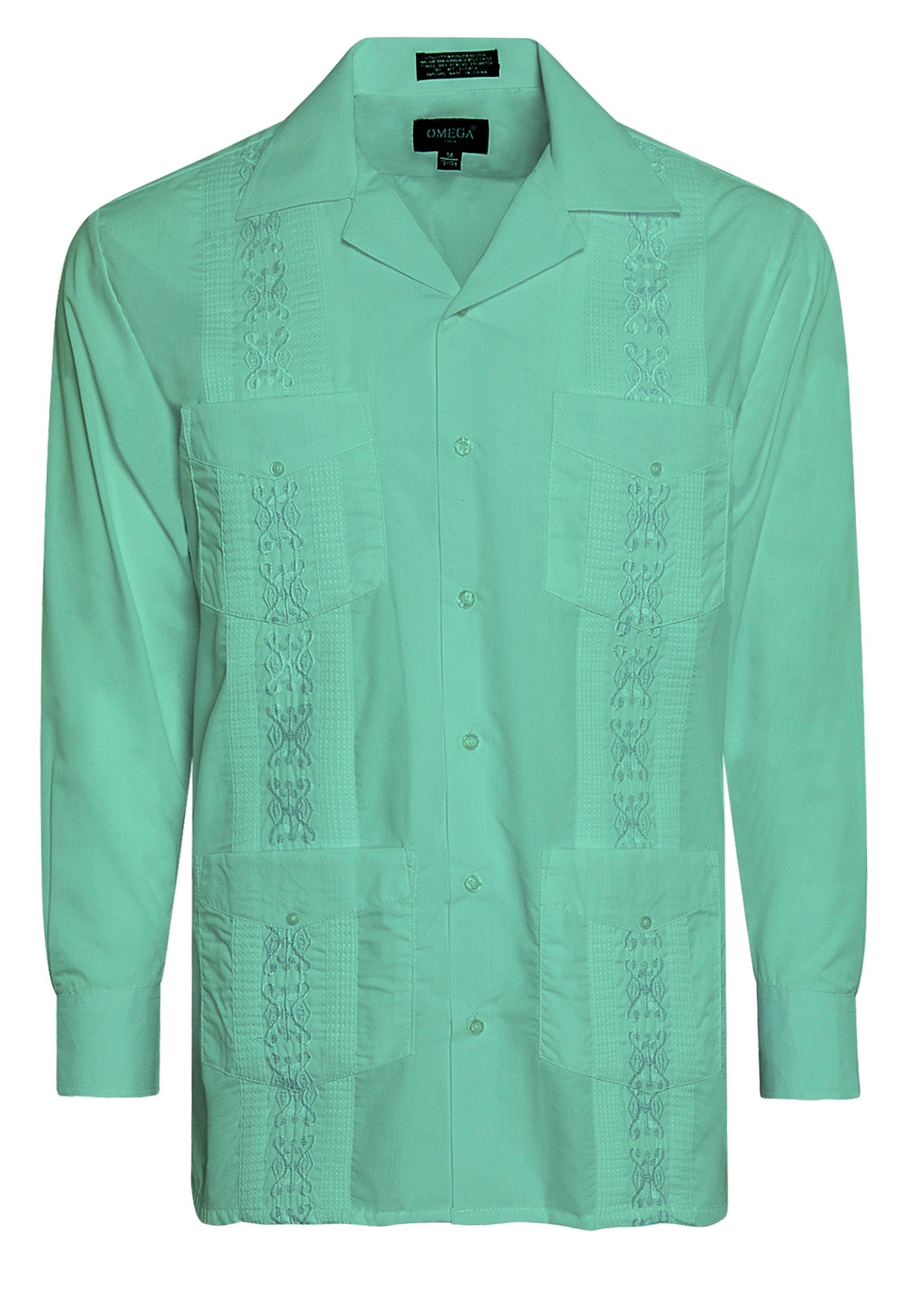 Omega Aqua Cuban Guayabera Long Sleeve Shirt, Wedding Cigar Beach Bartender
