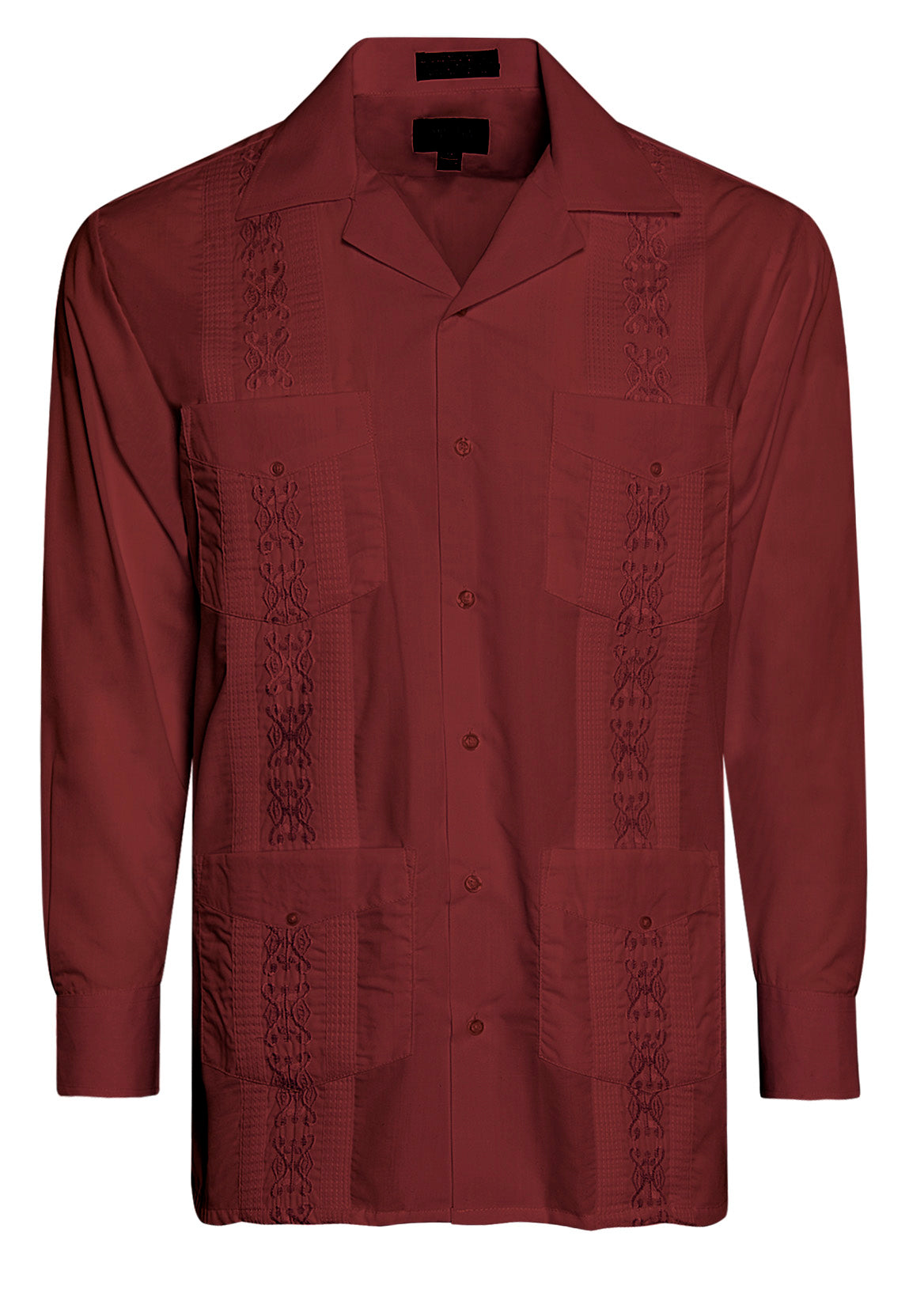 Omega Burgundy Cuban Guayabera Long Sleeve Shirt, Wedding Cigar Beach Bartender