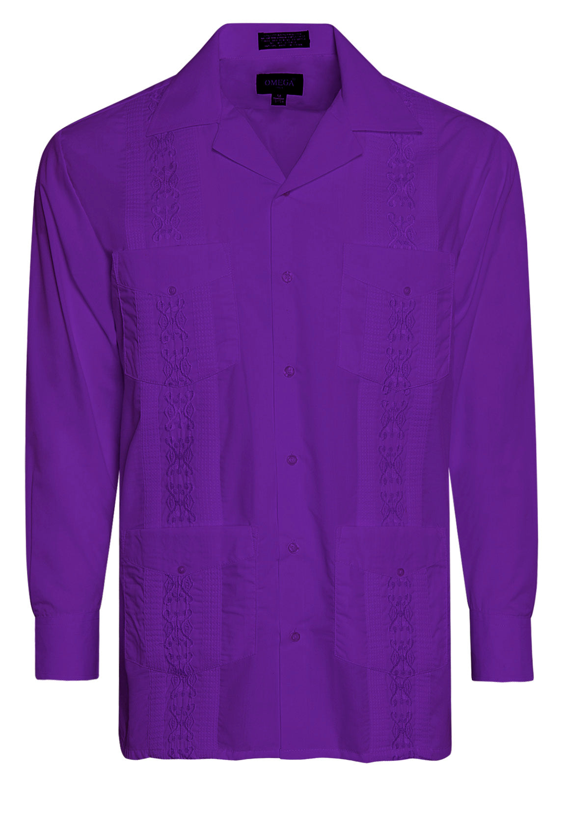 Omega Purple Cuban Guayabera Long Sleeve Shirt, Wedding Cigar Beach Bartender