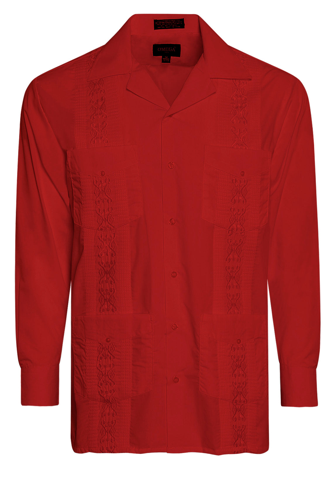 Omega Red Cuban Guayabera Long Sleeve Shirt, Wedding Cigar Beach Bartender