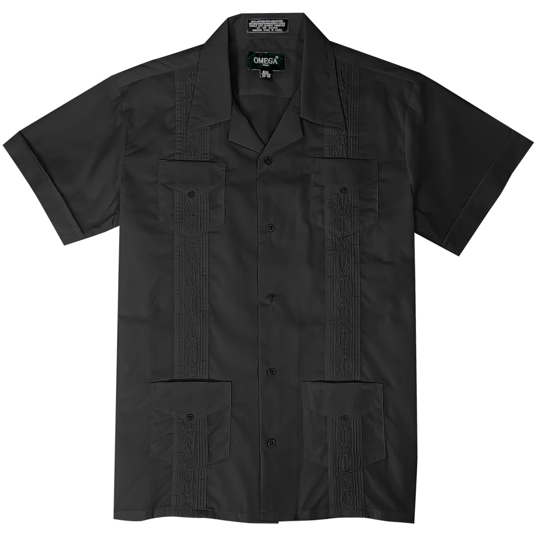 Kids Boys Black Guayabera Short Sleeve Cuban Shirt Wedding Beach Baptism-Juniors