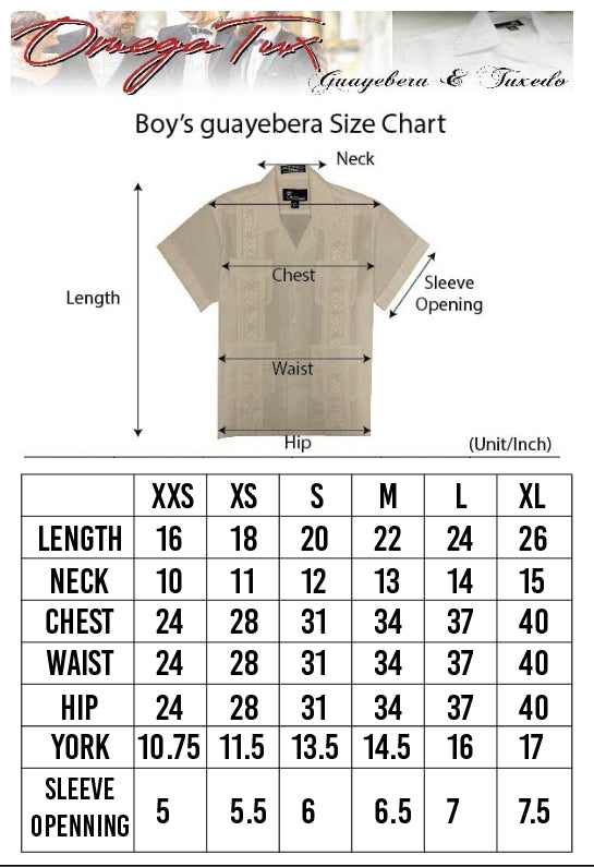 Kids Boys Ivory Guayabera Short Sleeve Cuban Shirt Wedding Beach Baptism-Juniors