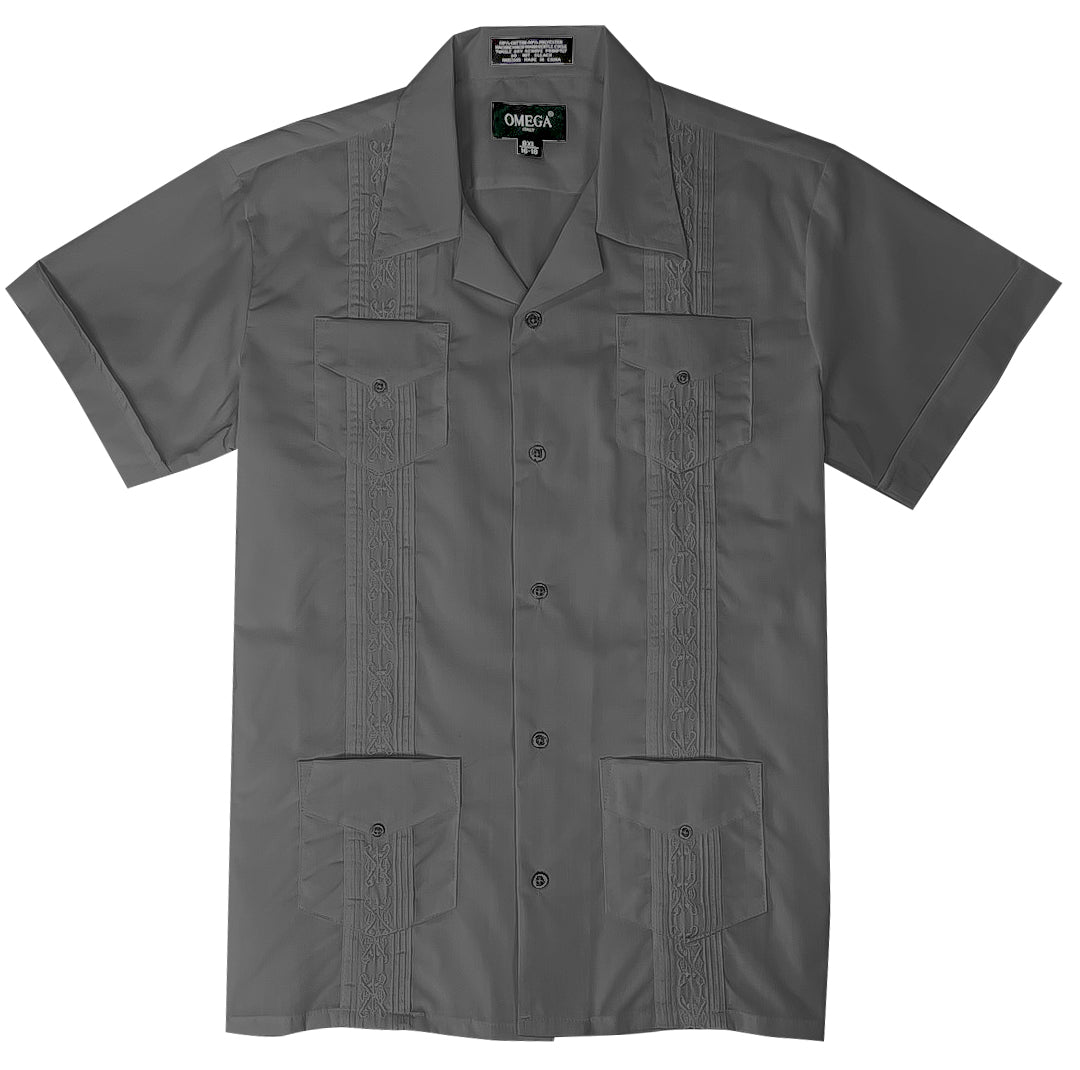Kids Boys Charcoal Guayabera Short Sleeve Cuban Shirt Wedding Beach Baptism-Juniors
