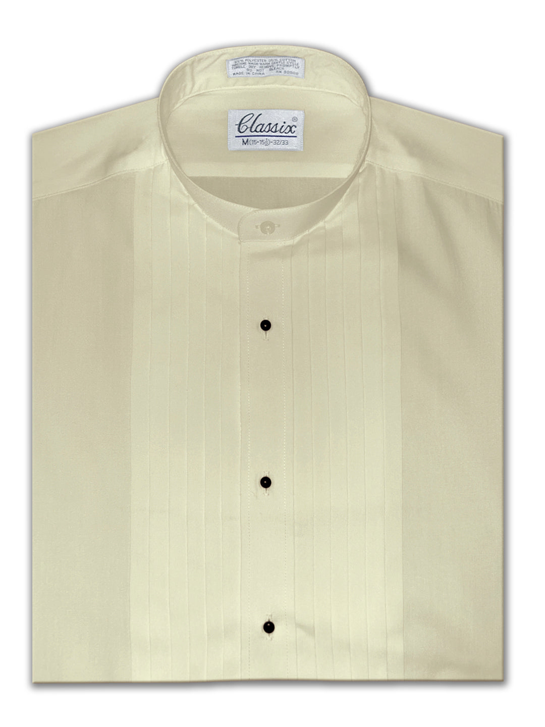 Men's Banded Collar(Mandarin Collar) Ivory Dress Shirt, 1/2" Pleat OmegaTux Men's Banded Collar(Mandarin Collar) Ivory Dress Shirt, 1/2" Pleat OmegaTux
