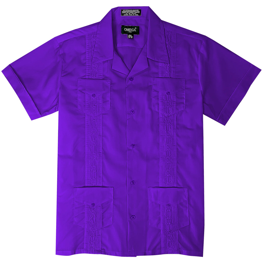 Kids Boys Purple Guayabera Short Sleeve Cuban Shirt Wedding Beach Baptism-Juniors