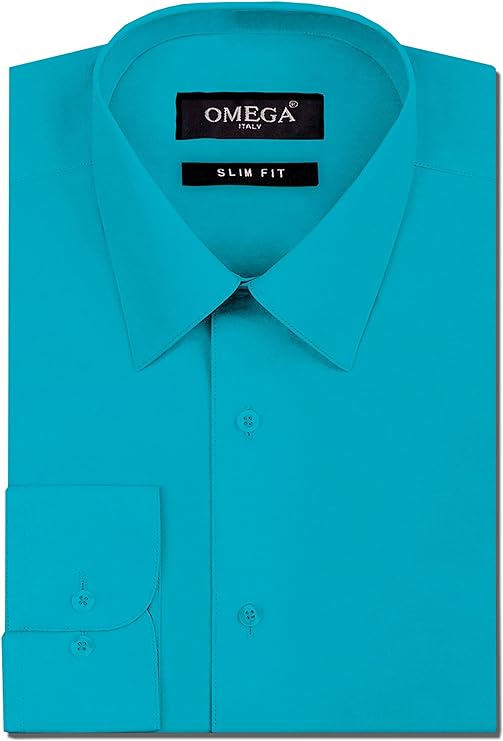 Men's Turquoise Long Sleeve Slim Fit Solid Dress Shirts