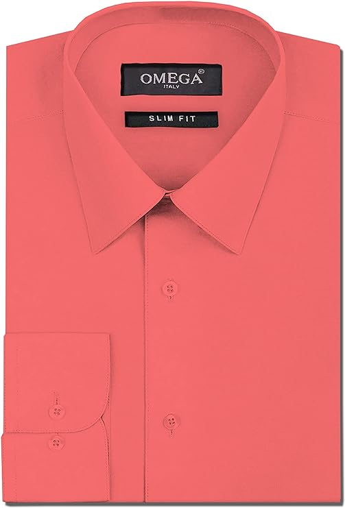 Men's Coral Long Sleeve Slim Fit Solid Dress Shirts