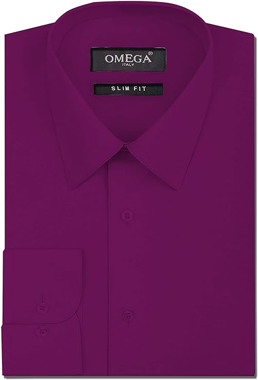 Men's Wine Long Sleeve Slim Fit Solid Dress Shirts