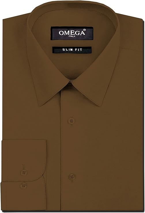 Men's Brown Long Sleeve Slim Fit Solid Dress Shirts