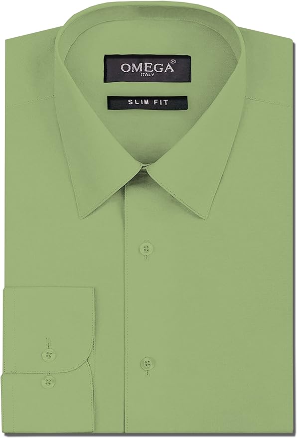 Men's Apple Green Long Sleeve Slim Fit Solid Dress Shirts