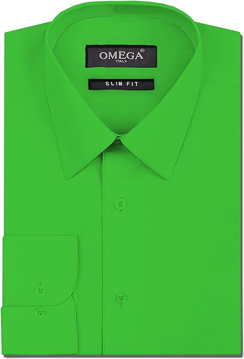 Men's Green Long Sleeve Slim Fit Solid Dress Shirts