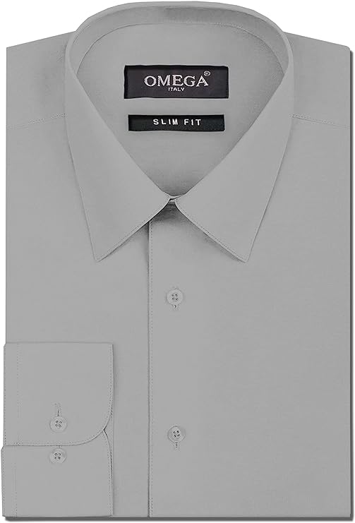 Men's Lt Grey Long Sleeve Slim Fit Solid Dress Shirts