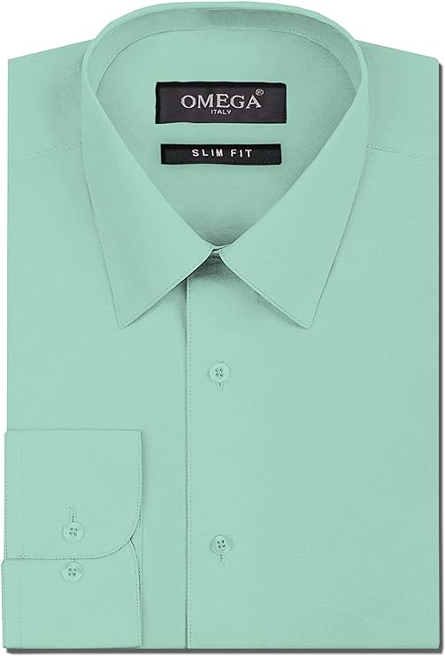 Men's Aqua Long Sleeve Slim Fit Solid Dress Shirts