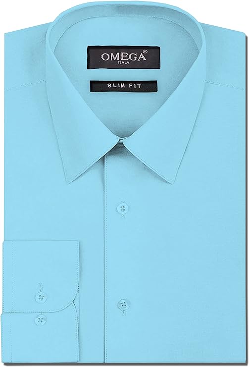 Men's Lt Blue Long Sleeve Slim Fit Solid Dress Shirts