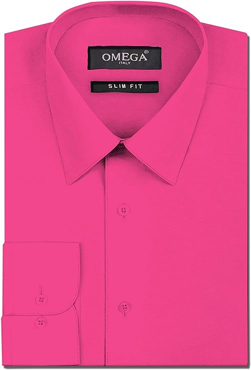 Men's Fuchsia Long Sleeve Slim Fit Solid Dress Shirts