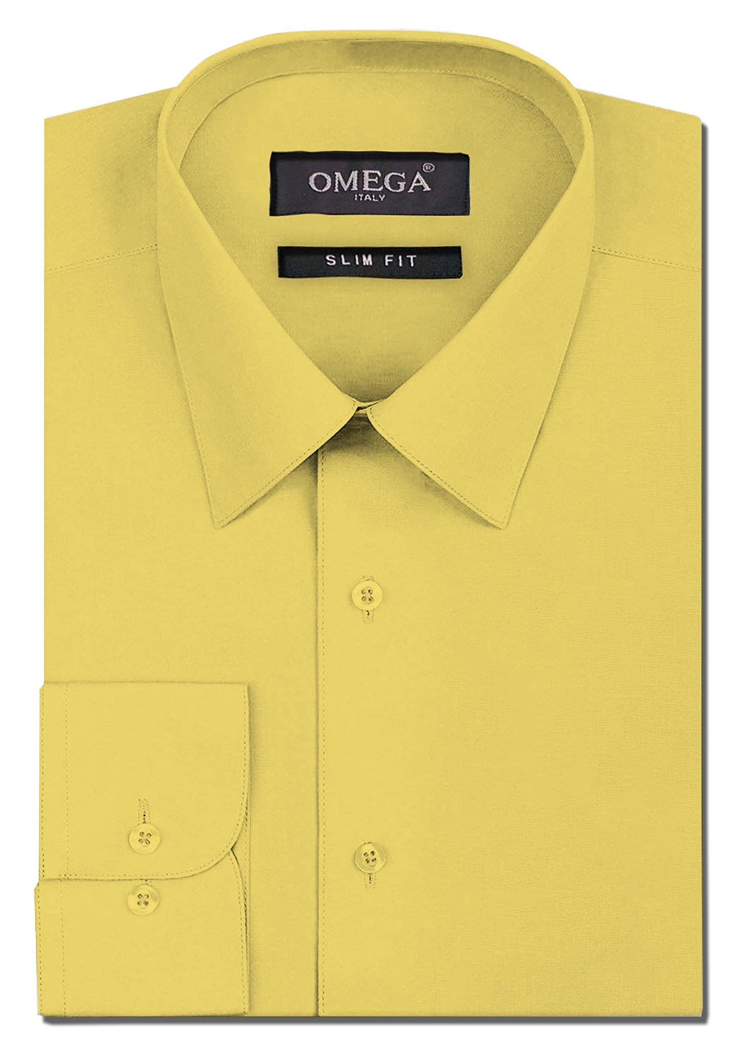 Men's Yellow Long Sleeve Slim Fit Solid Dress Shirts