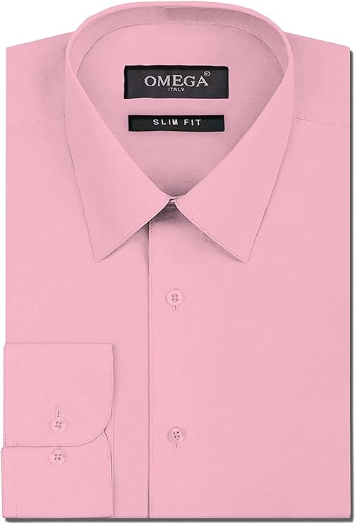 Men's Pink Long Sleeve Slim Fit Solid Dress Shirts