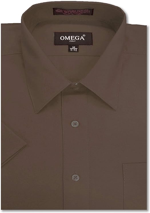 Men's Brown Short Sleeve Solid Color Dress Shirts (Copy)