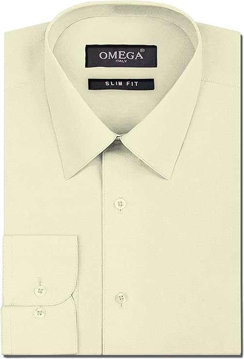 Men's Ivory Long Sleeve Slim Fit Solid Dress Shirts