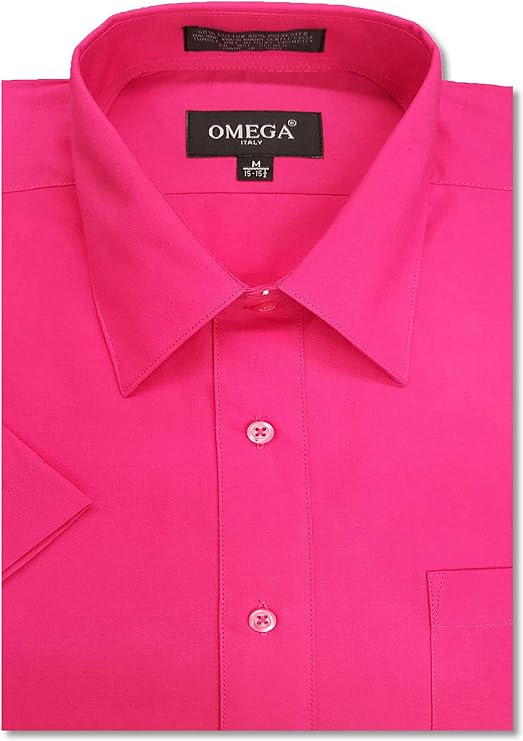 Men's Fuchsia Short Sleeve Solid Color Dress Shirts