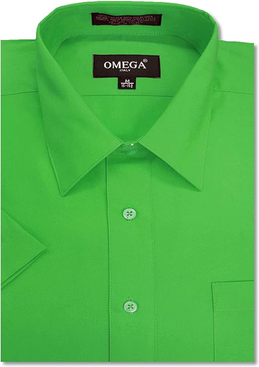 Men's Green Short Sleeve Solid Color Dress Shirts