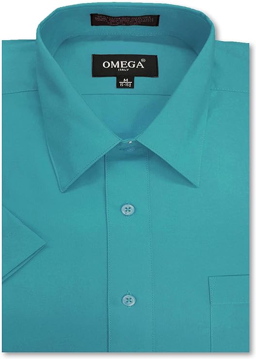 Men's Turquoise  Short Sleeve Solid Color Dress Shirts