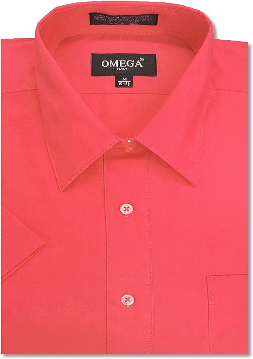 Men's Coral Short Sleeve Solid Color Dress Shirts