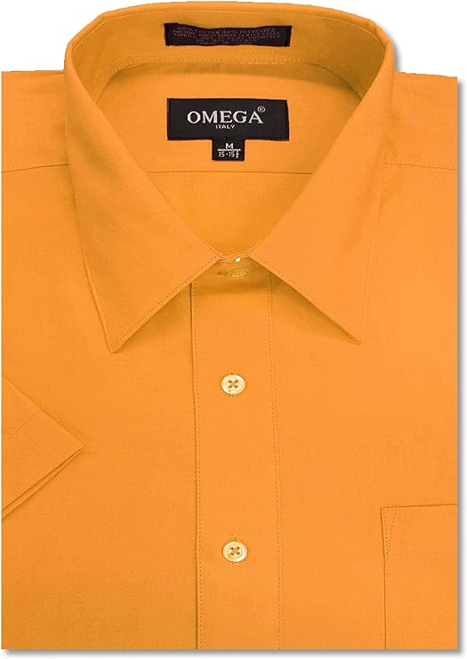 Men's Orange Short Sleeve Solid Color Dress Shirts