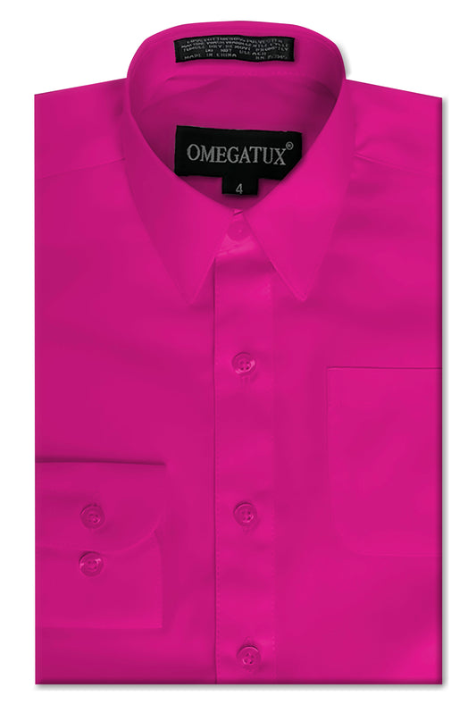 Boy's Fuchsia Long Sleeve Cotton Blend Dress Shirts