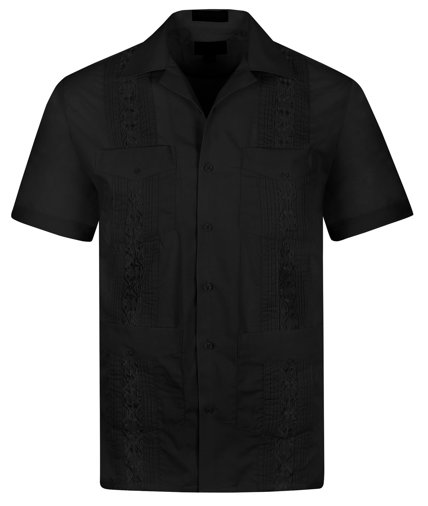 Omega Black Cuban Guayabera Short Sleeve Shirt, Wedding Cigar Beach Bartender Casual