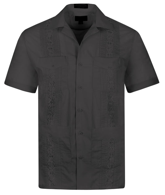 Omega Charcoal Cuban Guayabera Short Sleeve Shirt, Wedding Cigar Beach Bartender